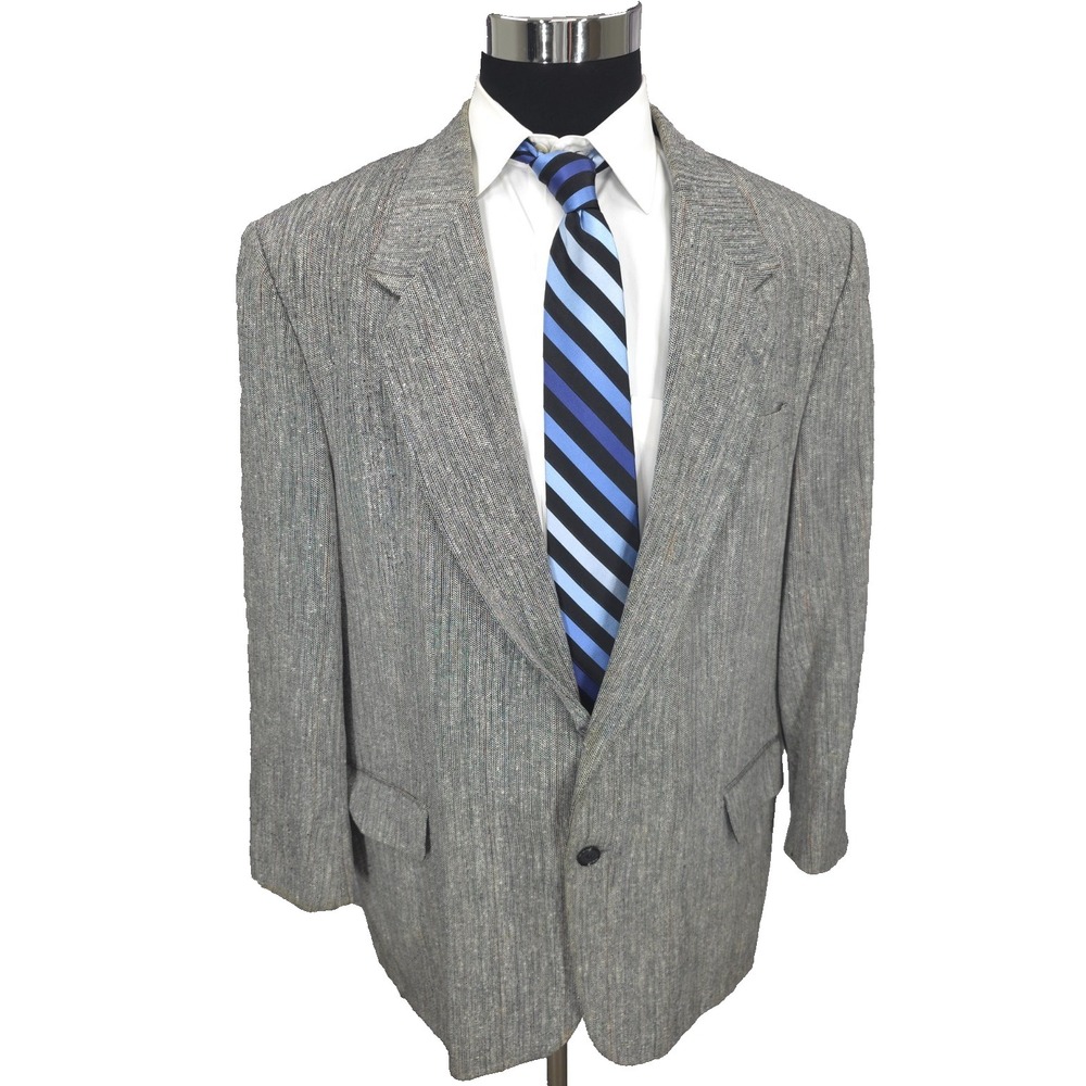Versini Blazer Jacket Mens 46 Gray Herringbone Sport Coat Business Wear Silk‎